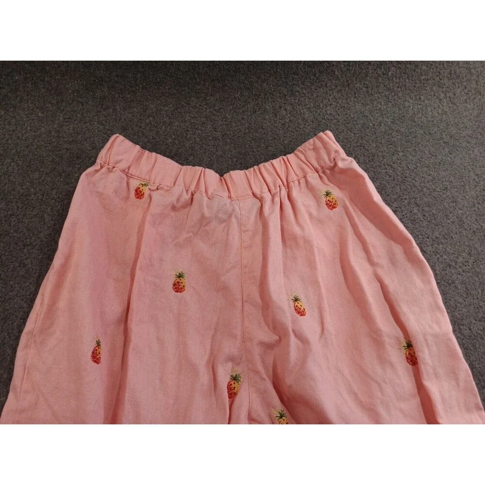 Sun Moda Resort Wear Capri Pants Pint Linen Cotton Embroidered Pineapples Small